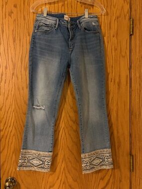 DRIFTWOOD Light Blue Cropped Jeans with Embroidered Cuffs